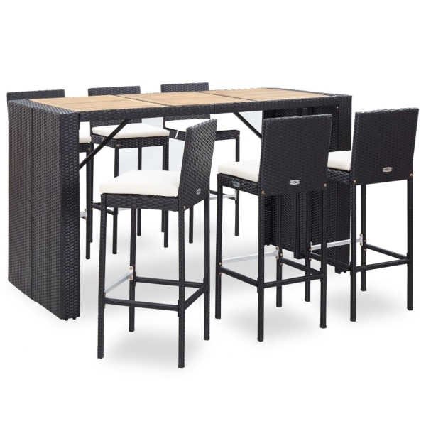 Set Mobilier Bar Exterior Cu Perne 7 Piese Negru Poliratan 49562